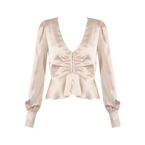 ETOPHE Studios Ivory Satin Hook Front Peplum Blouse